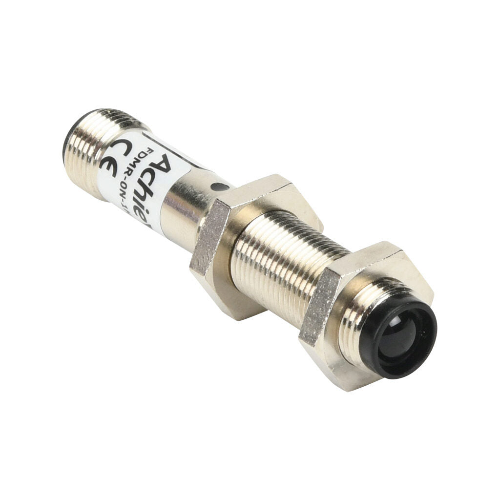 AchieVe photoelectric sensor, tubular, threaded, metal housing, through-beam receiver, 4m sensing distance, 10-30 VDC operating voltage, selectable light-on/dark-on, NPN, 4-wire, 4-pin M12 quick-disconnect.-FDMR-0N-1H