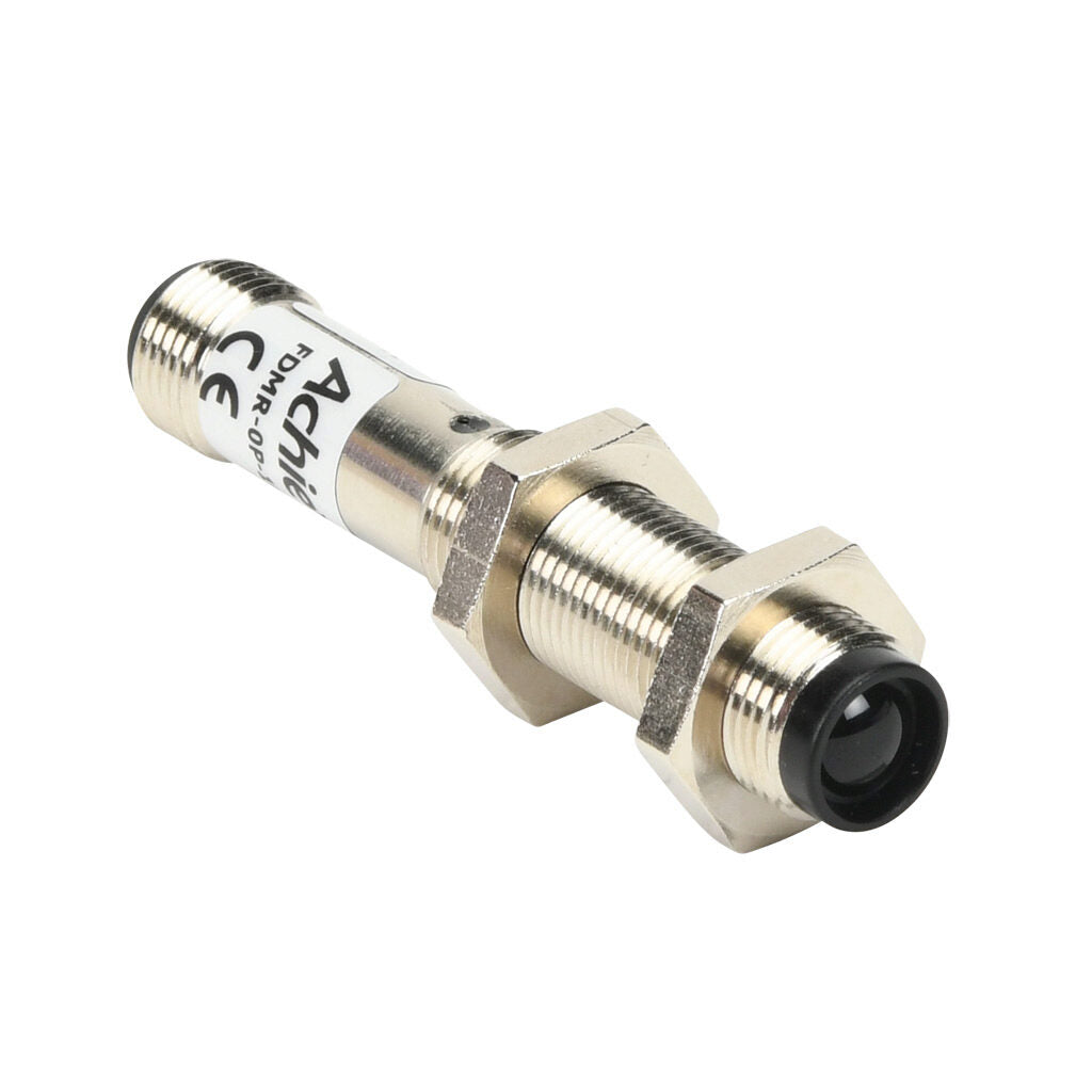 AchieVe photoelectric sensor, tubular, threaded, metal housing, through-beam receiver, 4m sensing distance, 10-30 VDC operating voltage, selectable light-on/dark-on, PNP, 4-wire, 4-pin M12 quick-disconnect.-FDMR-0P-1H