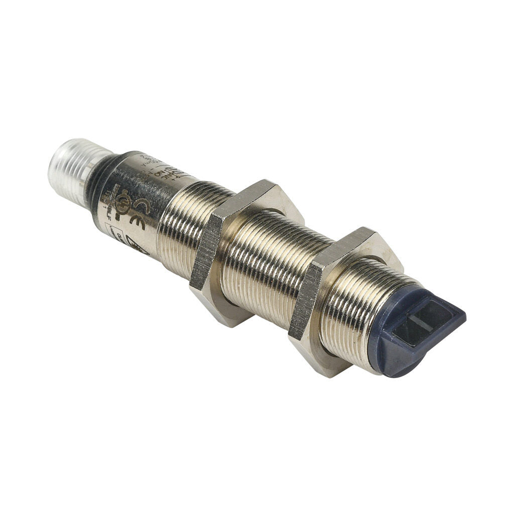 AchieVe photoelectric sensor, tubular, threaded, diffuse with background suppression, 90-degree, 30-80mm sensing distance, complementary light-on/dark-on, NPN, potentiometer, 1.5 kHz switching frequency, 4-pin M12 quick-disconnect.-FKLS-BN-3E