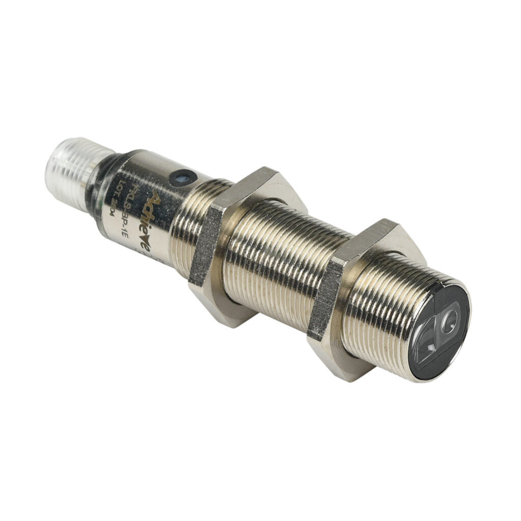 AchieVe photoelectric sensor, tubular, threaded, diffuse with background suppression, 30-100mm sensing distance, complementary light-on/dark-on, PNP, potentiometer, 1.5 kHz switching frequency, 4-pin M12 quick-disconnect.-FKLS-BP-1E