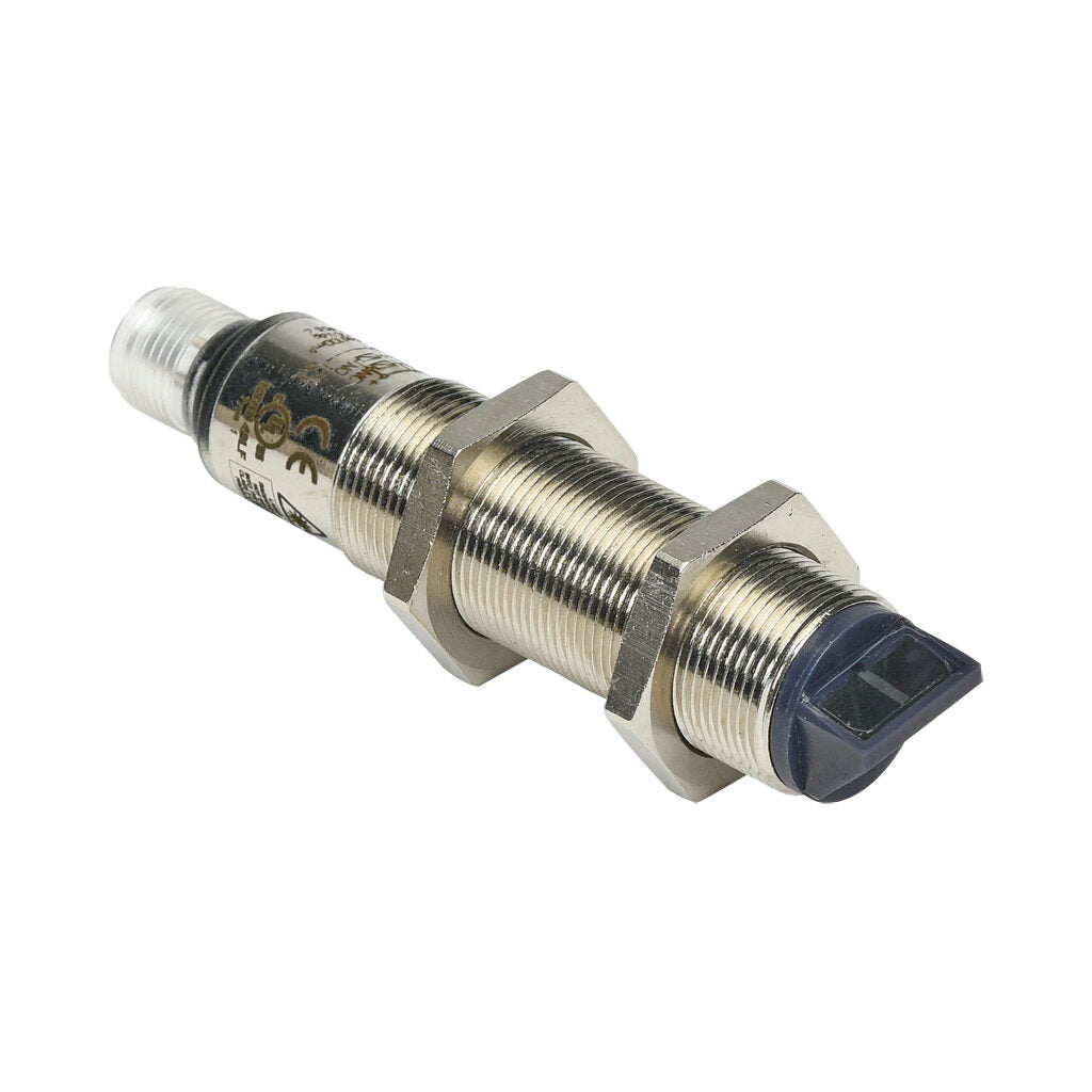 AchieVe photoelectric sensor, tubular, threaded, diffuse with background suppression, 90-degree, 30-130mm sensing distance, complementary light-on/dark-on, NPN, potentiometer, 1.5 kHz switching frequency, 4-pin M12 quick-disconnect.-FKLW-BN-3E