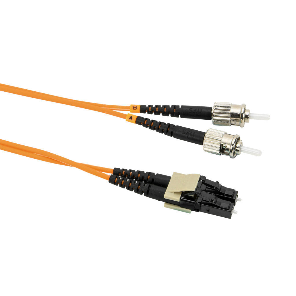 AchieVe OM1 multi-mode fiber optic Ethernet patch cable, LC duplex to ST duplex, 9.8ft/3m cable length, orange. For use with 10/100/1000 Mbps networks.-FOM-OM1-LCST-003