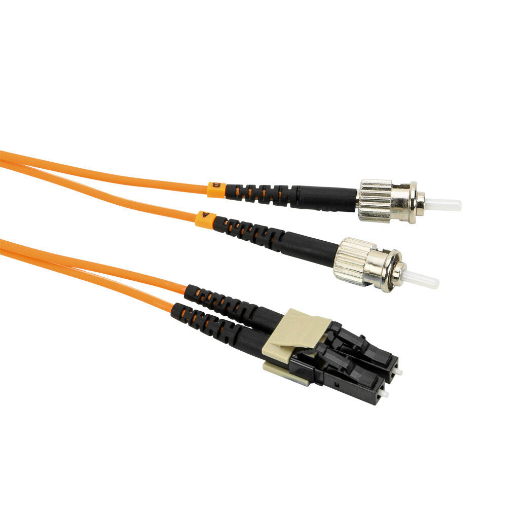 AchieVe OM1 multi-mode fiber optic Ethernet patch cable, LC duplex to ST duplex, 16.4ft/5m cable length, orange. For use with 10/100/1000 Mbps networks.-FOM-OM1-LCST-005