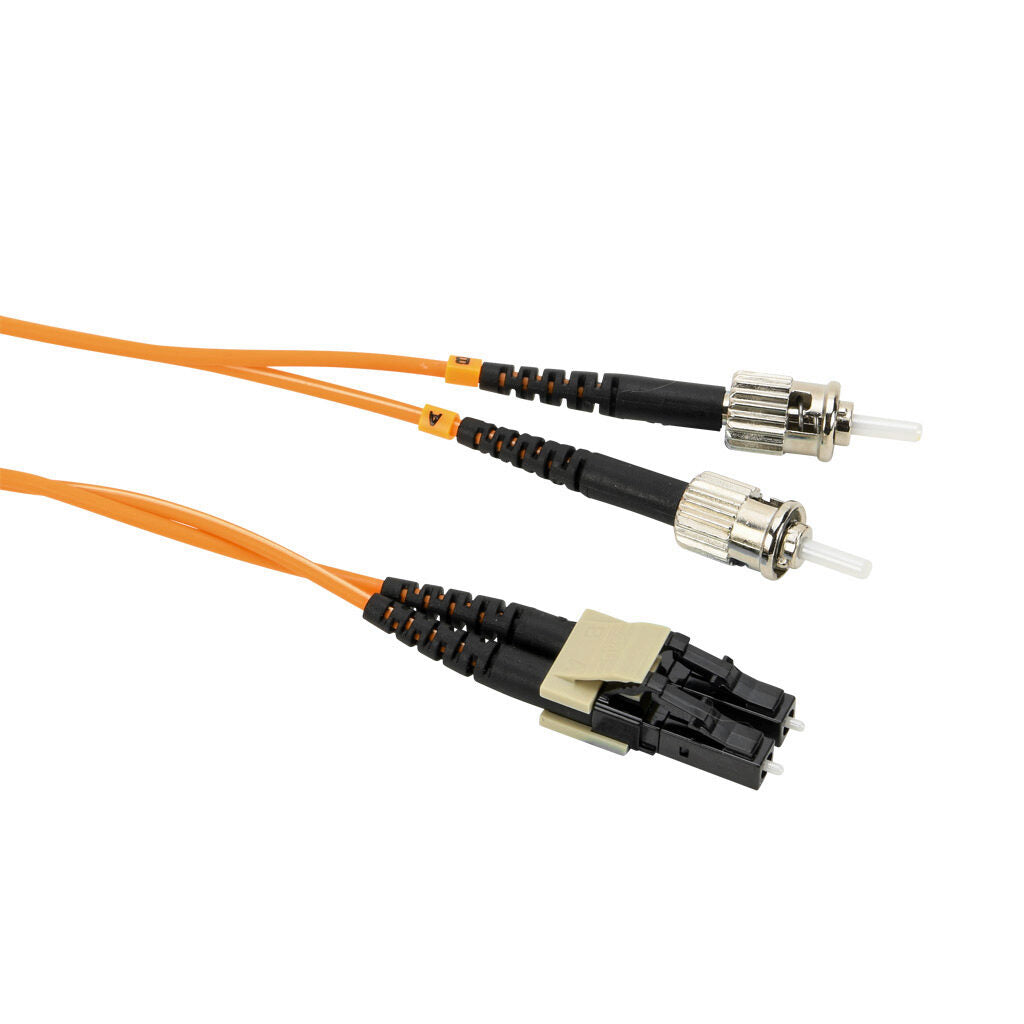 AchieVe OM1 multi-mode fiber optic Ethernet patch cable, LC duplex to ST duplex, 32.8ft/10m cable length, orange. For use with 10/100/1000 Mbps networks.-FOM-OM1-LCST-010