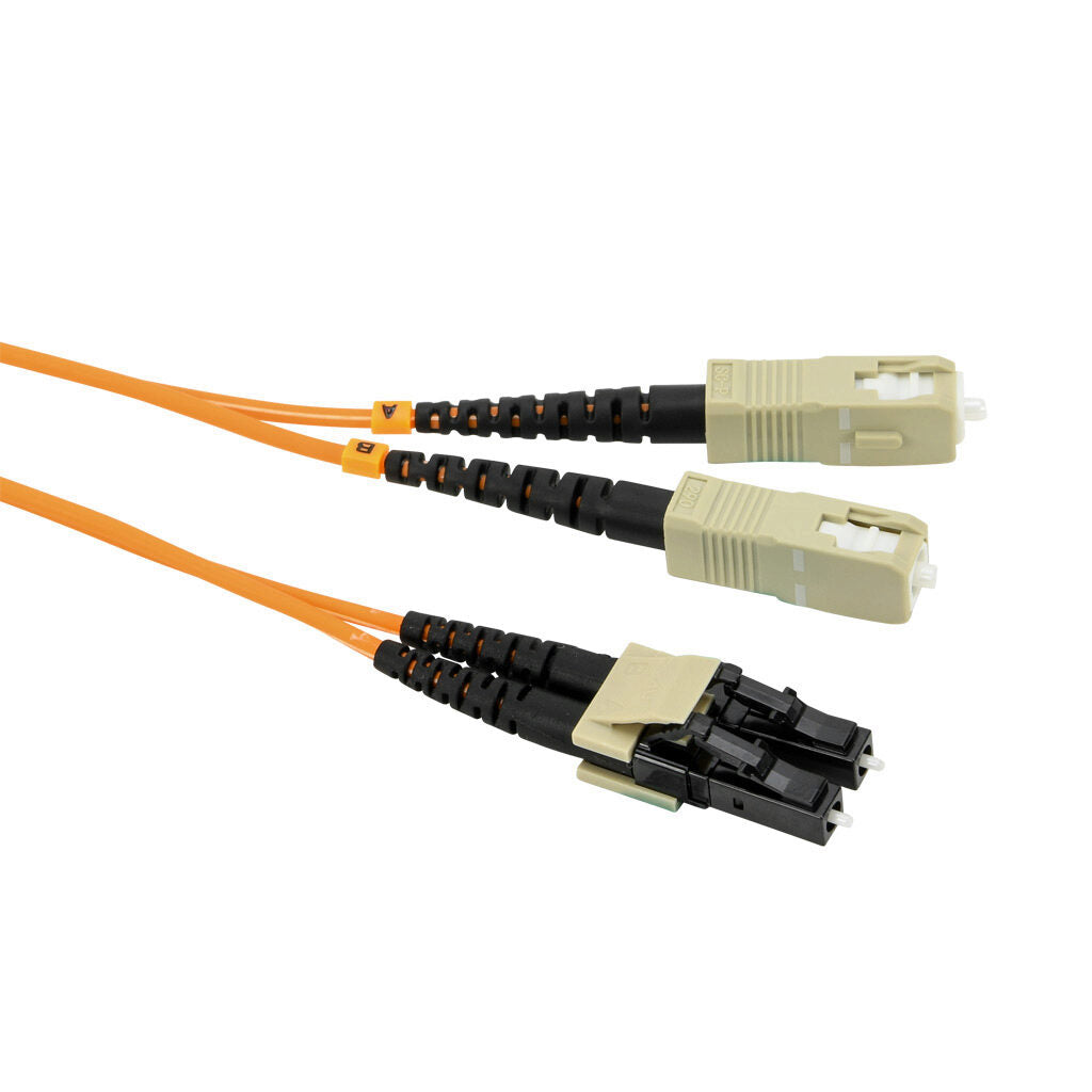 AchieVe OM1 multi-mode fiber optic Ethernet patch cable, SC duplex to LC duplex, 9.8ft/3m cable length, orange. For use with 10/100/1000 Mbps networks.-FOM-OM1-SCLC-003