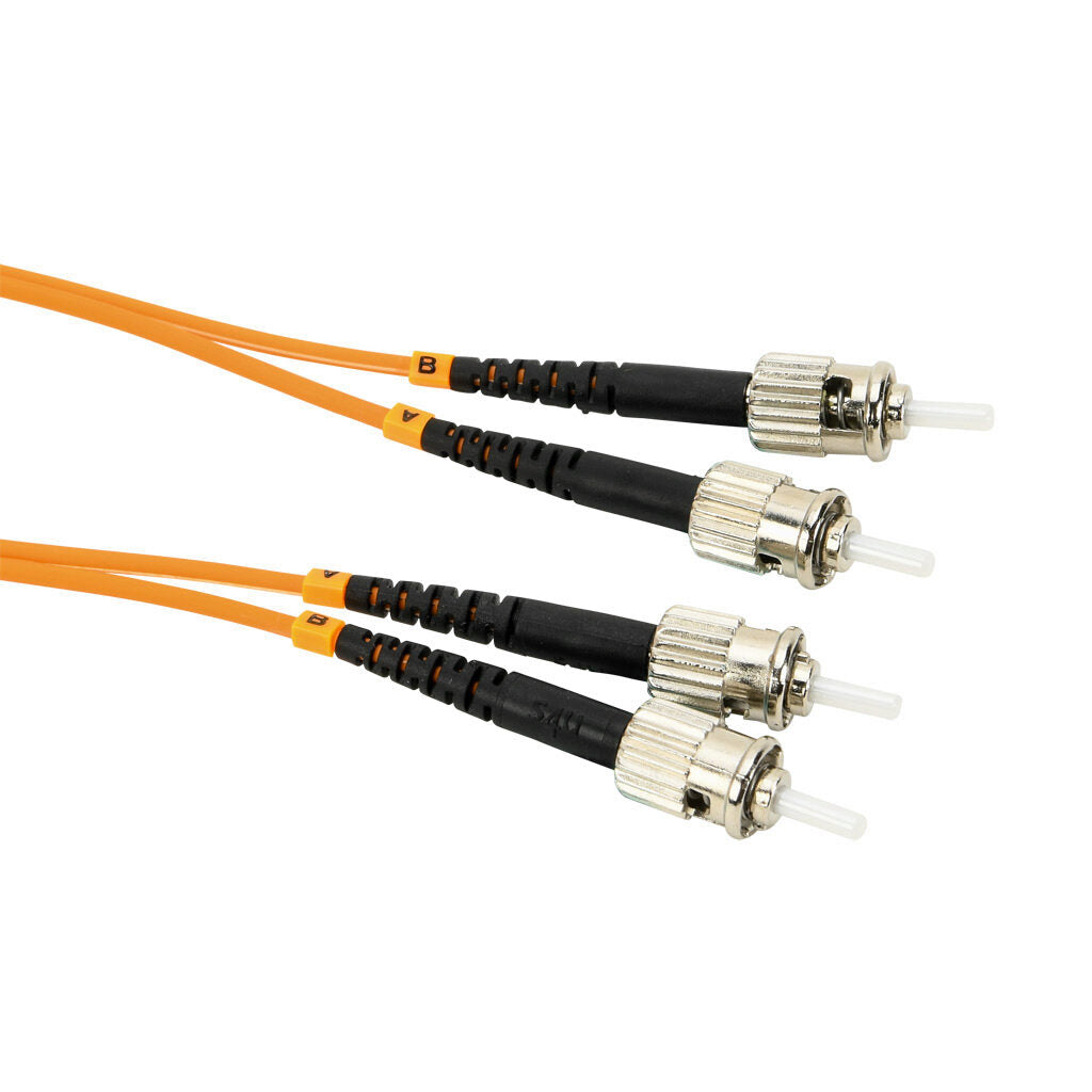AchieVe OM1 multi-mode fiber optic Ethernet patch cable, ST duplex to ST duplex, 3.2ft/1m cable length, orange. For use with 10/100/1000 Mbps networks.-FOM-OM1-STST-001