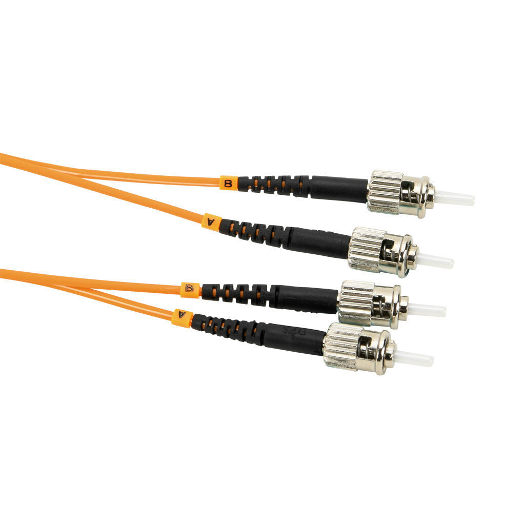 AchieVe OM1 multi-mode fiber optic Ethernet patch cable, ST duplex to ST duplex, 9.8ft/3m cable length, orange. For use with 10/100/1000 Mbps networks.-FOM-OM1-STST-003