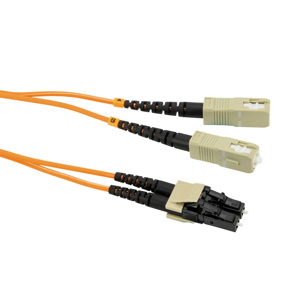 AchieVe OM2 multi-mode fiber optic Ethernet patch cable, SC duplex to LC duplex, 3.2ft/1m cable length, orange. For use with 1/10 Gbps networks.-FOM-OM2-SCLC-001