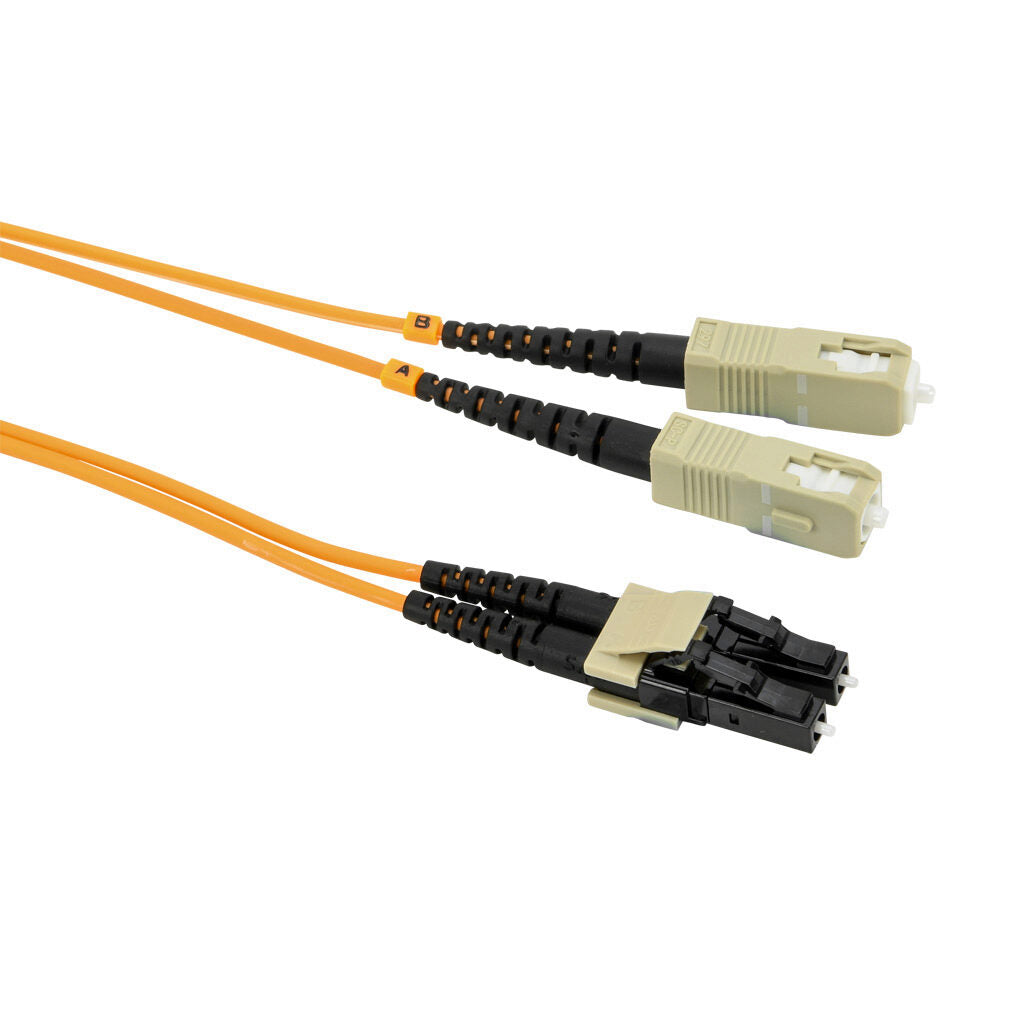 AchieVe OM2 multi-mode fiber optic Ethernet patch cable, SC duplex to LC duplex, 9.8ft/3m cable length, orange. For use with 1/10 Gbps networks.-FOM-OM2-SCLC-003