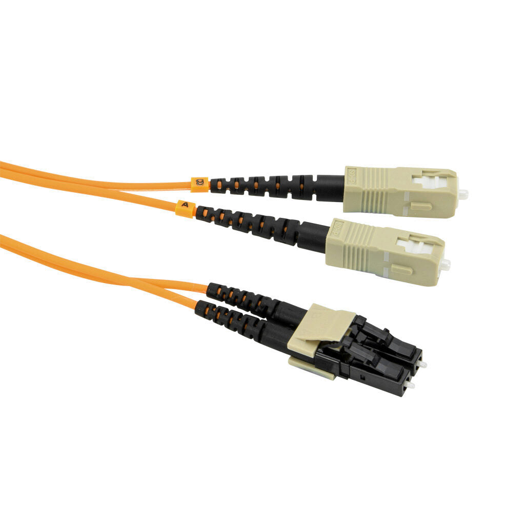 AchieVe OM2 multi-mode fiber optic Ethernet patch cable, SC duplex to LC duplex, 32.8ft/10m cable length, orange. For use with 1/10 Gbps networks.-FOM-OM2-SCLC-010