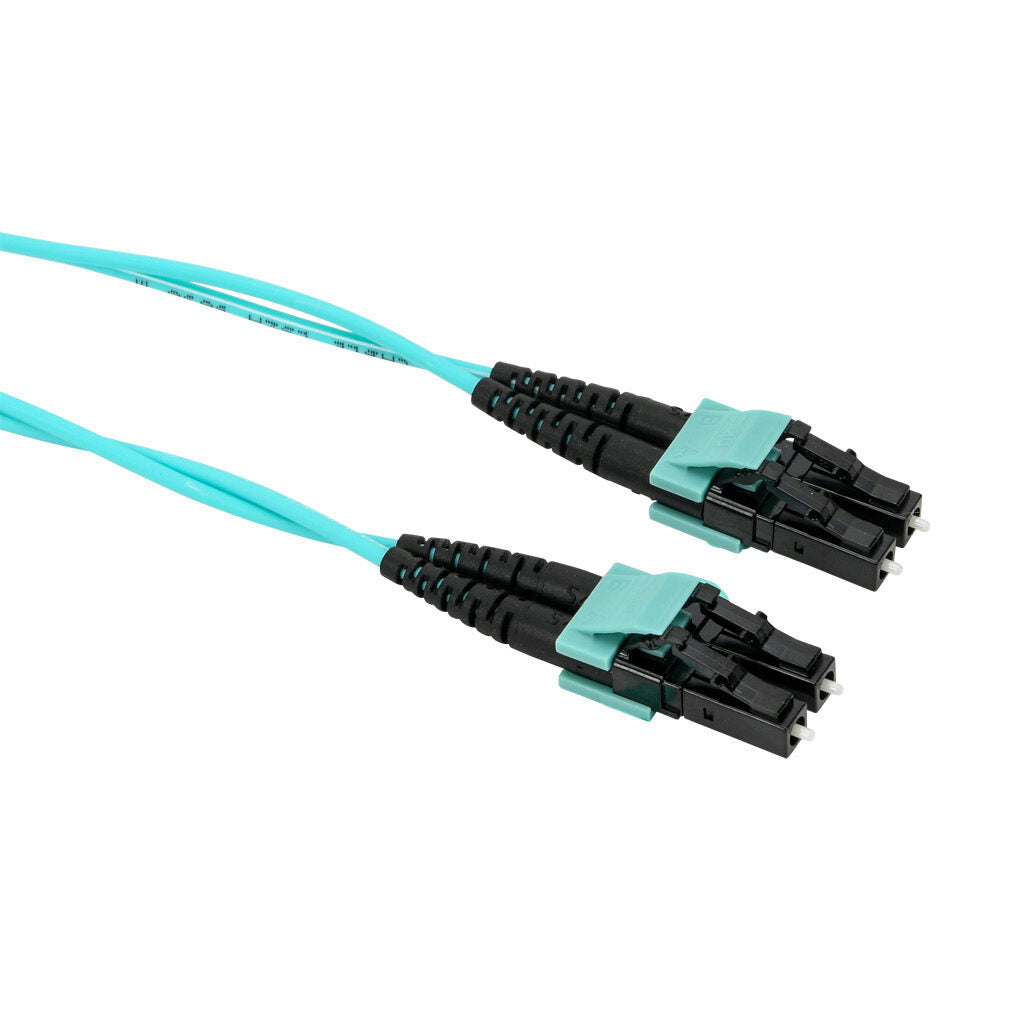 AchieVe OM3 multi-mode fiber optic Ethernet patch cable, LC duplex to LC duplex, 3.2ft/1m cable length, aqua. For use with 1/10 Gbps networks.-FOM-OM3-LCLC-001