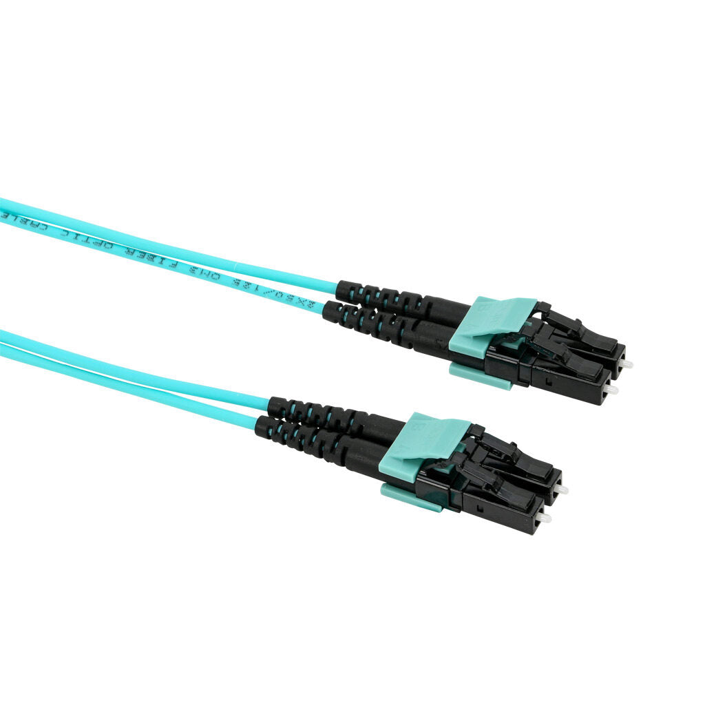 AchieVe OM3 multi-mode fiber optic Ethernet patch cable, LC duplex to LC duplex, 9.8ft/3m cable length, aqua. For use with 1/10 Gbps networks.-FOM-OM3-LCLC-003