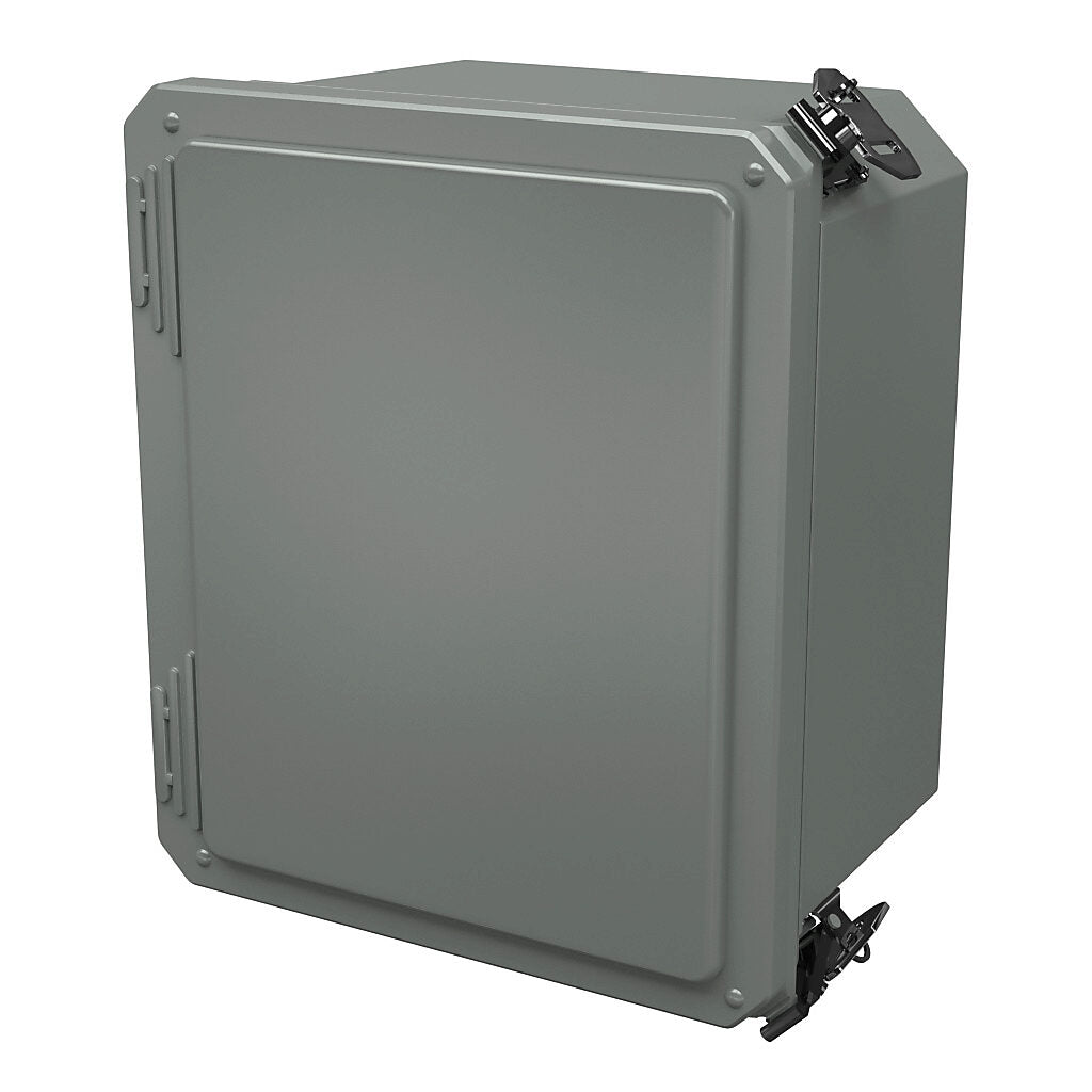 AttaBox Freedom series enclosure, NEMA 1/3/3S/4X/12/13, 10 x 8 x 6in (HxWxD), wall mount, fiberglass reinforced polyester, gray, crowned single-door, (2) twist-lock latches, padlock hasp and staple.-FR100806HLL