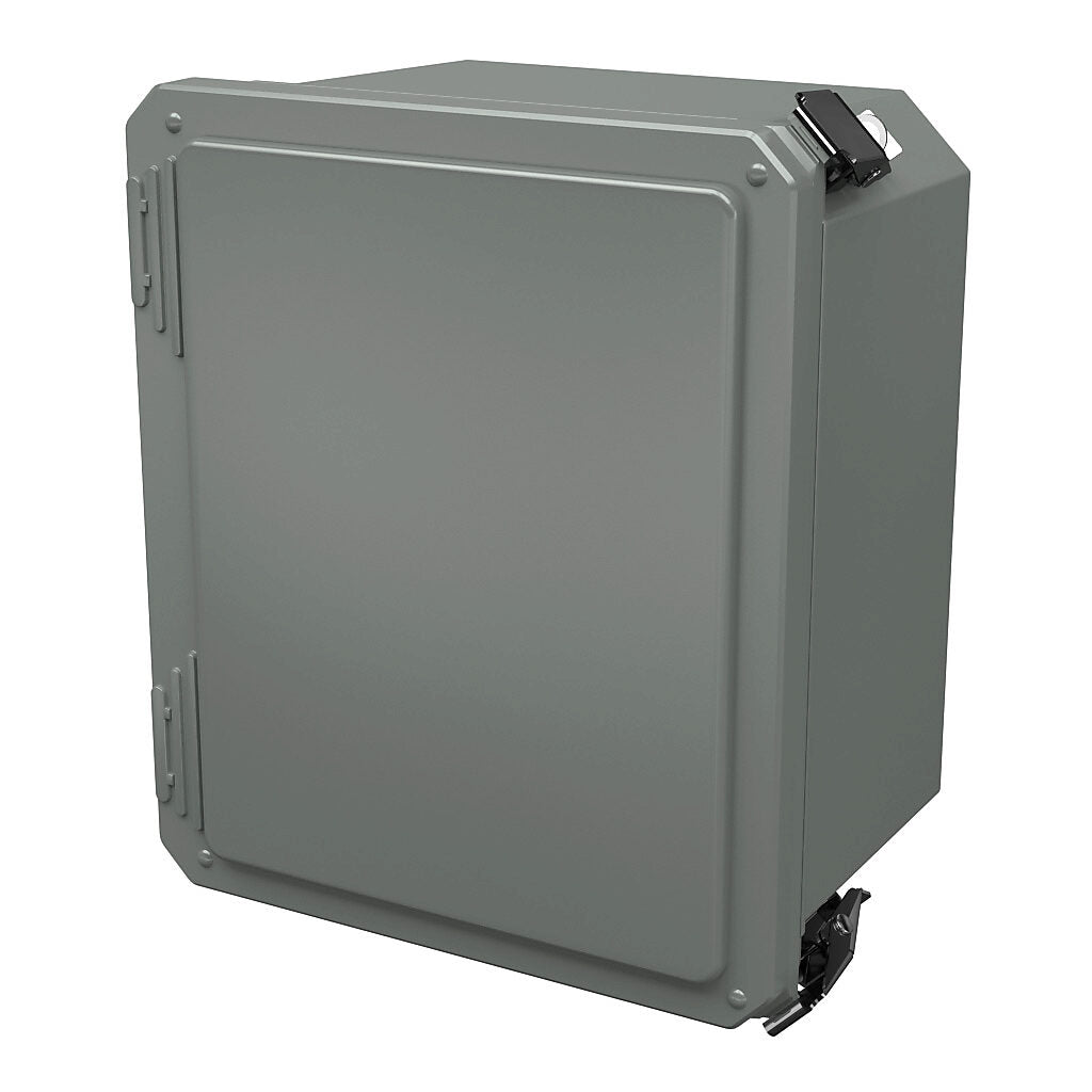 AttaBox Freedom series enclosure, NEMA 1/3/3S/4X/12/13, 10 x 8 x 6in (HxWxD), wall mount, fiberglass reinforced polyester, gray, crowned single-door, (2) quick-release latches, padlock hasp and staple.-FR100806HPL