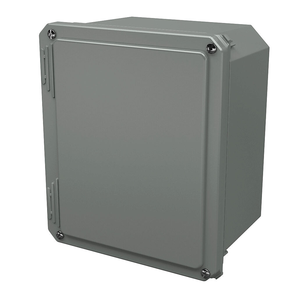 AttaBox Freedom series enclosure, NEMA 1/3/3S/4X/12/13, 10 x 8 x 6in (HxWxD), wall mount, fiberglass reinforced polyester, gray, crowned screw cover.-FR100806W