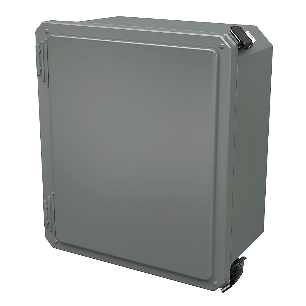 AttaBox Freedom series enclosure, NEMA 1/3/3S/4X/12/13, 12 x 10 x 6in (HxWxD), wall mount, fiberglass reinforced polyester, gray, crowned single-door, (2) quick-release latches, padlock hasp and staple.-FR121006HPL