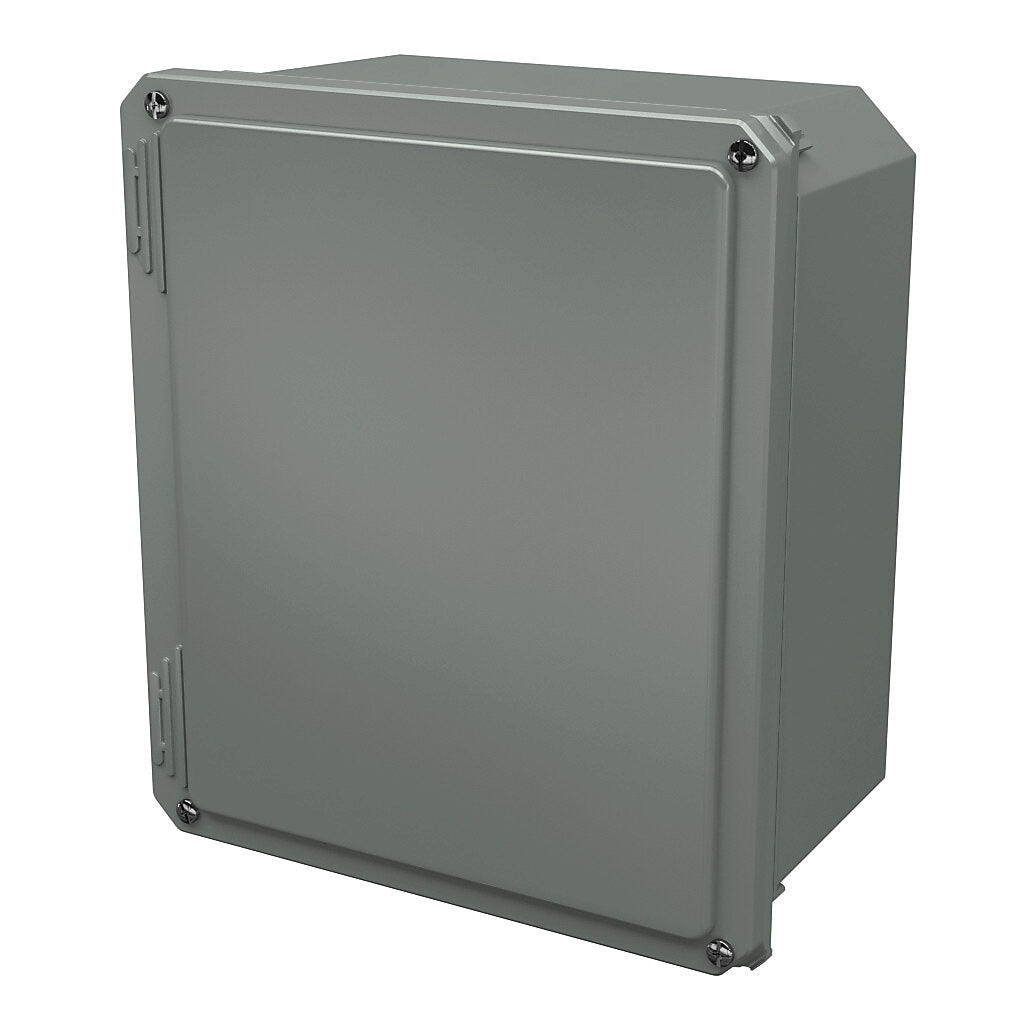 AttaBox Freedom series enclosure, NEMA 1/3/3S/4X/12/13, 12 x 10 x 6in (HxWxD), wall mount, fiberglass reinforced polyester, gray, crowned screw cover.-FR121006W