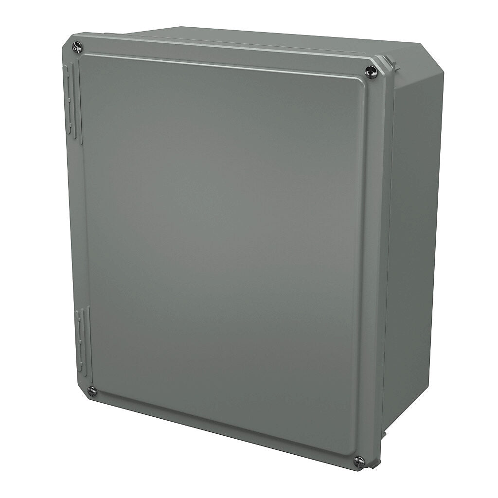 AttaBox Freedom series enclosure, NEMA 1/3/3S/4X/12/13, 14 x 12 x 6in (HxWxD), wall mount, fiberglass reinforced polyester, gray, crowned screw cover.-FR141206W