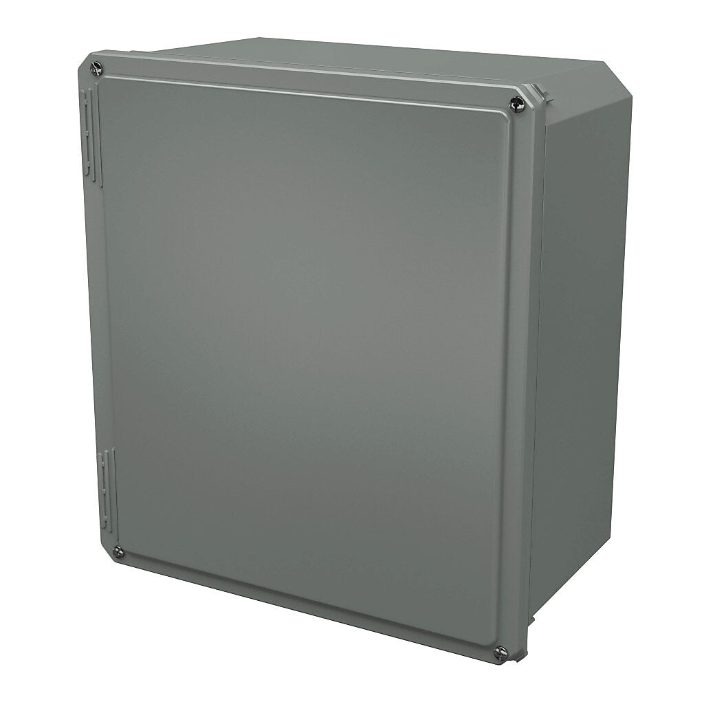 AttaBox Freedom series enclosure, NEMA 1/3/3S/4X/12/13, 16 x 14 x 8in (HxWxD), wall mount, fiberglass reinforced polyester, gray, crowned screw cover.-FR161408W
