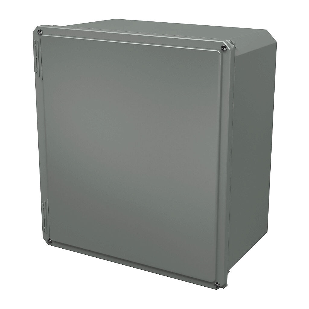 AttaBox Freedom series enclosure, NEMA 1/3/3S/4X/12/13, 18 x 16 x 10in (HxWxD), wall mount, fiberglass reinforced polyester, gray, crowned screw cover.-FR181610W