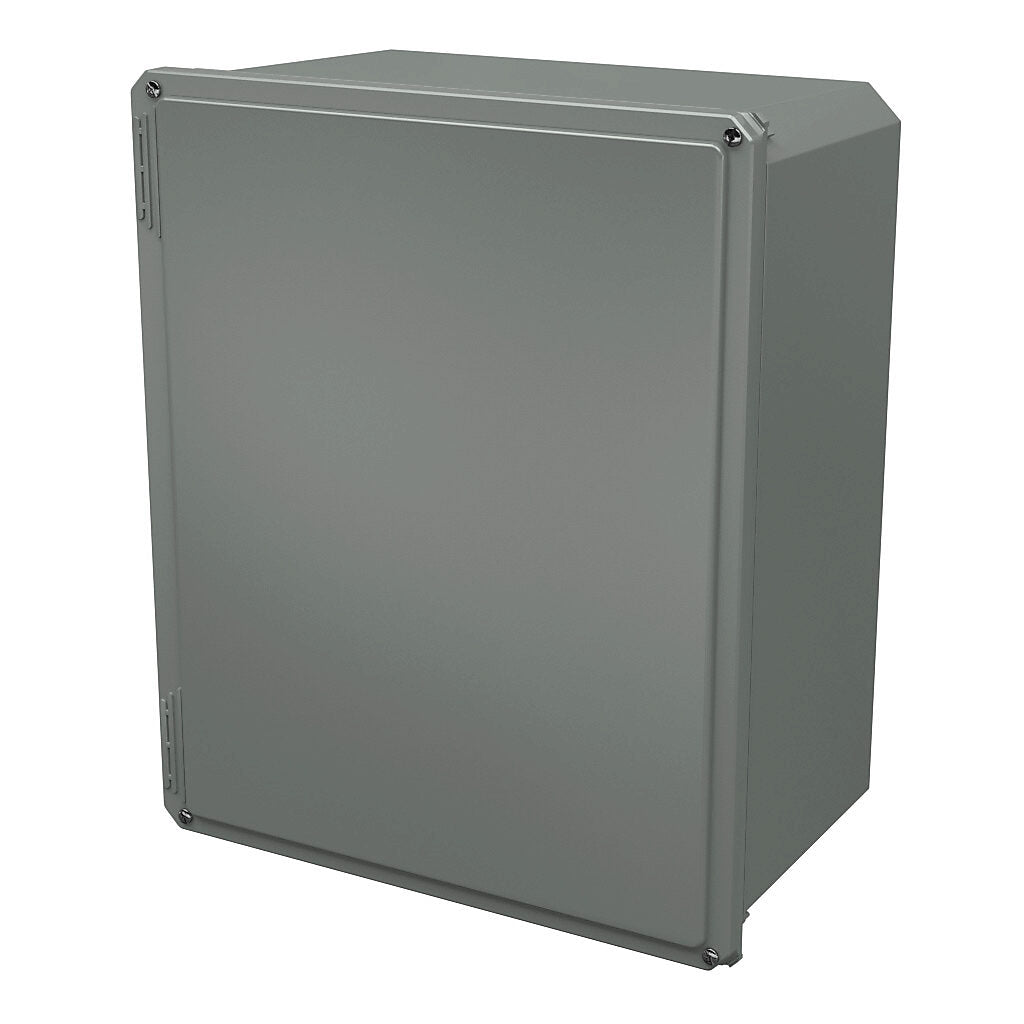 AttaBox Freedom series enclosure, NEMA 1/3/3S/4X/12/13, 20 x 16 x 10in (HxWxD), wall mount, fiberglass reinforced polyester, gray, crowned screw cover.-FR201610W