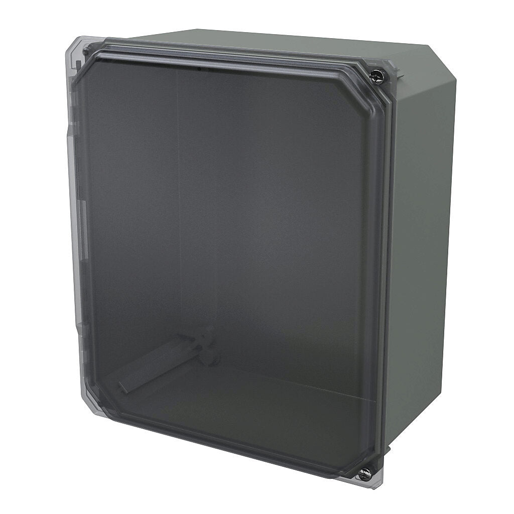 AttaBox Freedom series enclosure, NEMA 1/3/3S/4X/12/13, 12 x 10 x 6in (HxWxD), wall mount, fiberglass reinforced polyester, gray, clear polycarbonate hinged screw cover.-FRCC121006HW