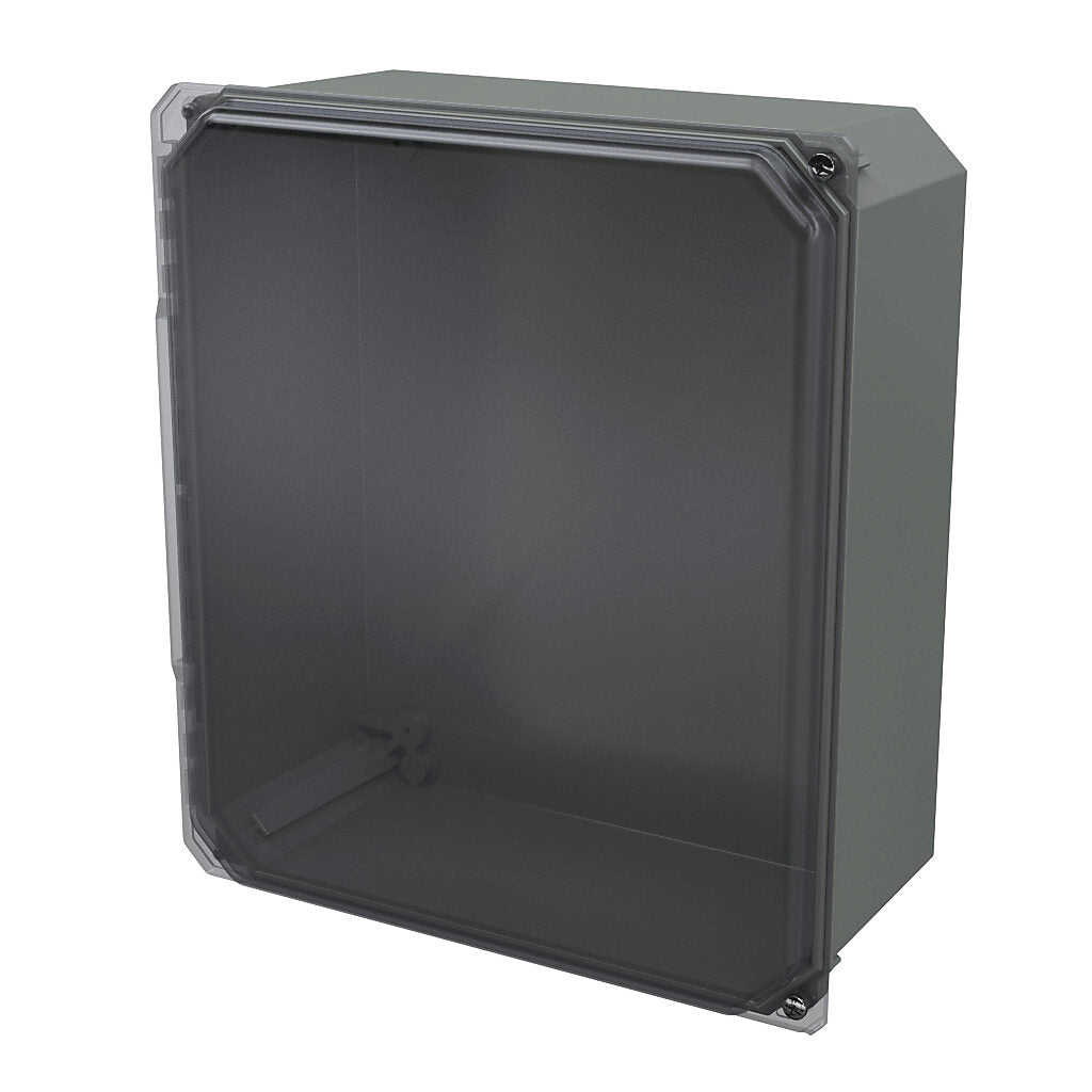 AttaBox Freedom series enclosure, NEMA 1/3/3S/4X/12/13, 14 x 12 x 6in (HxWxD), wall mount, fiberglass reinforced polyester, gray, clear polycarbonate hinged screw cover.-FRCC141206HW