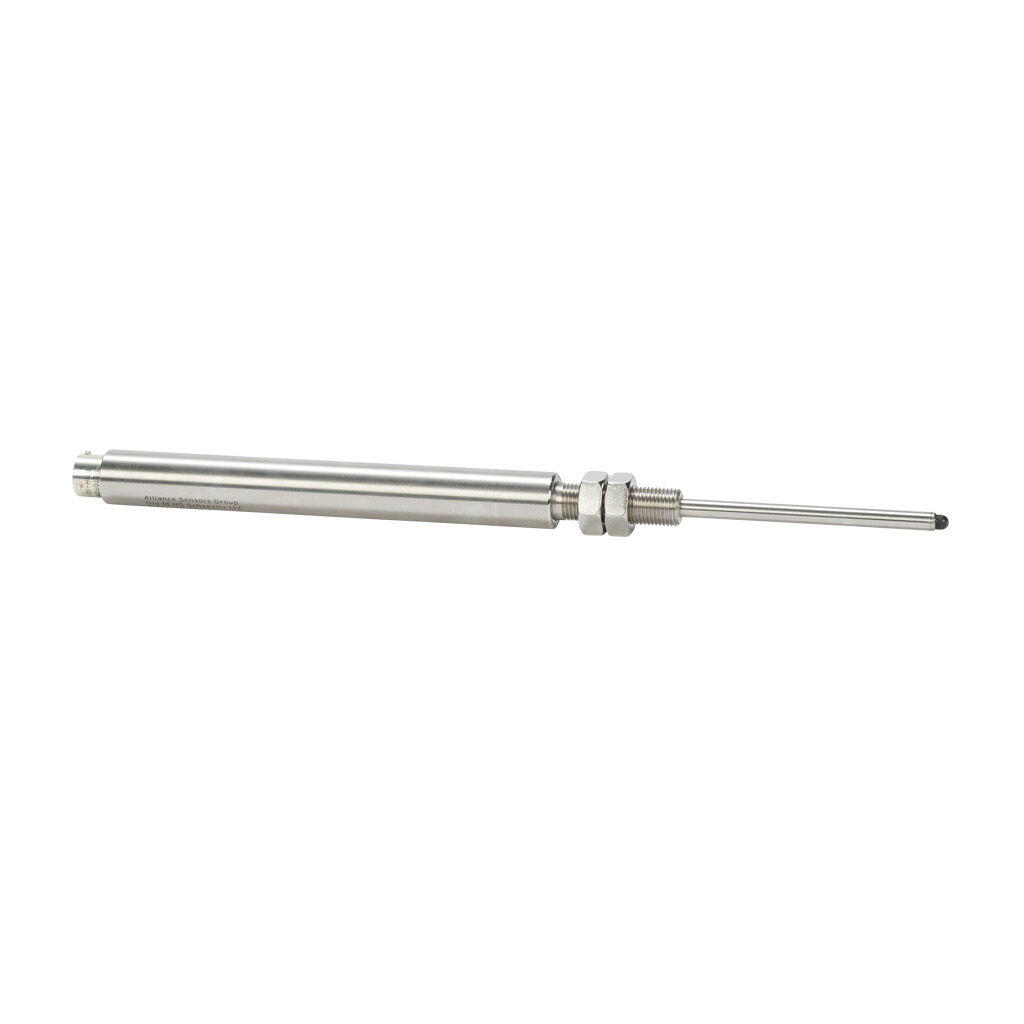 Alliance Sensors inductive linear position sensor, spring loaded slide, 75mm stroke, 0-10 VDC output, 19mm diameter x 166.5mm body, 1/2-20 UNF mount, 6-pin PT0.-GHSE19-075A-02-10S