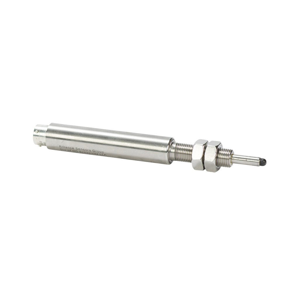 Alliance Sensors inductive linear position sensor, spring loaded slide, 13mm stroke, 4-20 mA output, 19mm diameter x 101.6mm body, 1/2-20 UNF mount, 6-pin PT0.-GHSI19-013A-02-20S