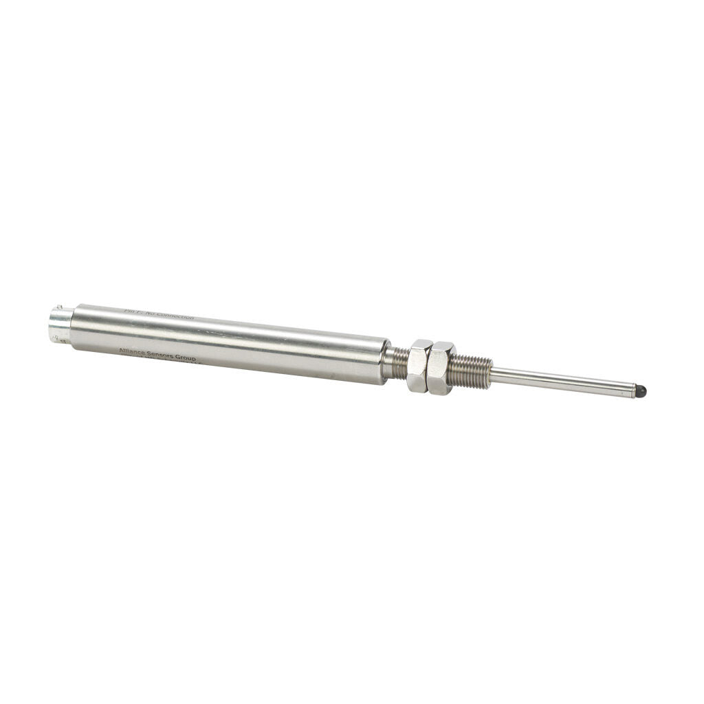Alliance Sensors inductive linear position sensor, spring loaded slide, 50mm stroke, 4-20 mA output, 19mm diameter x 129.0mm body, 1/2-20 UNF mount, 6-pin PT0.-GHSI19-050A-02-20S