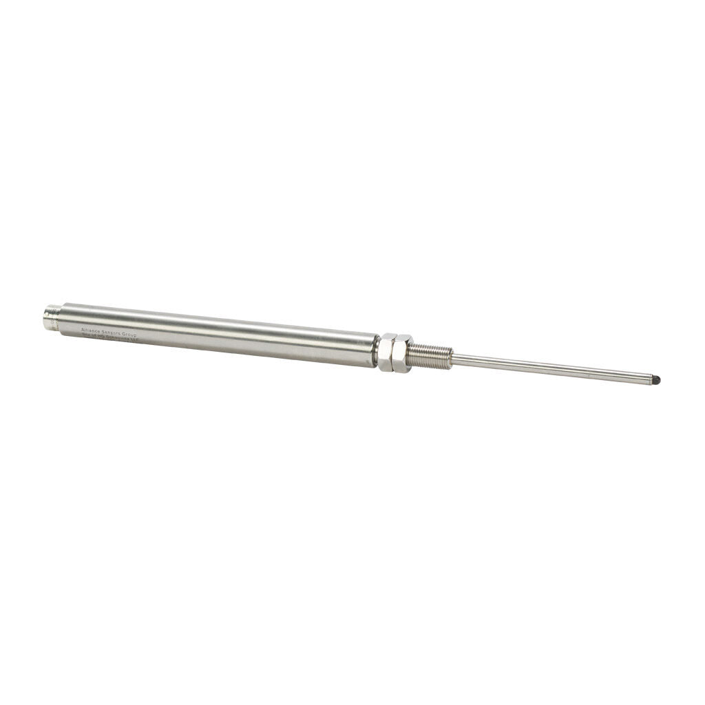 Alliance Sensors inductive linear position sensor, spring loaded slide, 100mm stroke, 4-20 mA output, 19mm diameter x 194.1mm body, 1/2-20 UNF mount, 6-pin PT0.-GHSI19-100A-02-20S