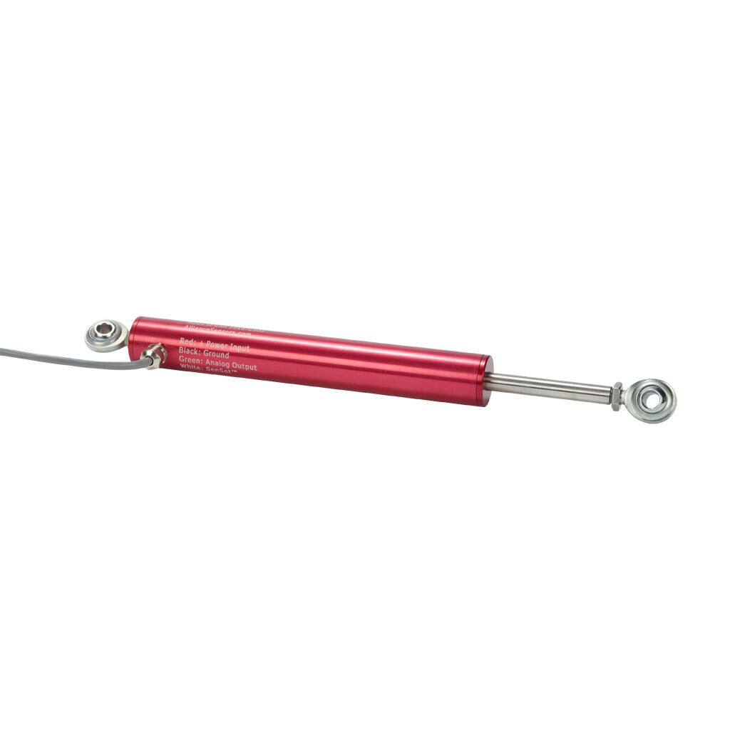 Alliance Sensors inductive linear position sensor, pivoting slide, 100mm stroke, 0-10 VDC output, 27mm diameter x 177.8mm body, rod eyes mount, pigtail, 3.2ft/1m cable length.-LRE27-100R-00-10A