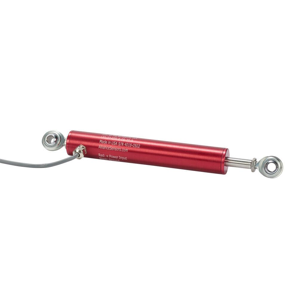 Alliance Sensors inductive linear position sensor, pivoting slide, 75mm stroke, 4-20 mA output, 27mm diameter x 152.4mm body, rod eyes mount, pigtail, 3.2ft/1m cable length.-LRI27-075R-00-20A