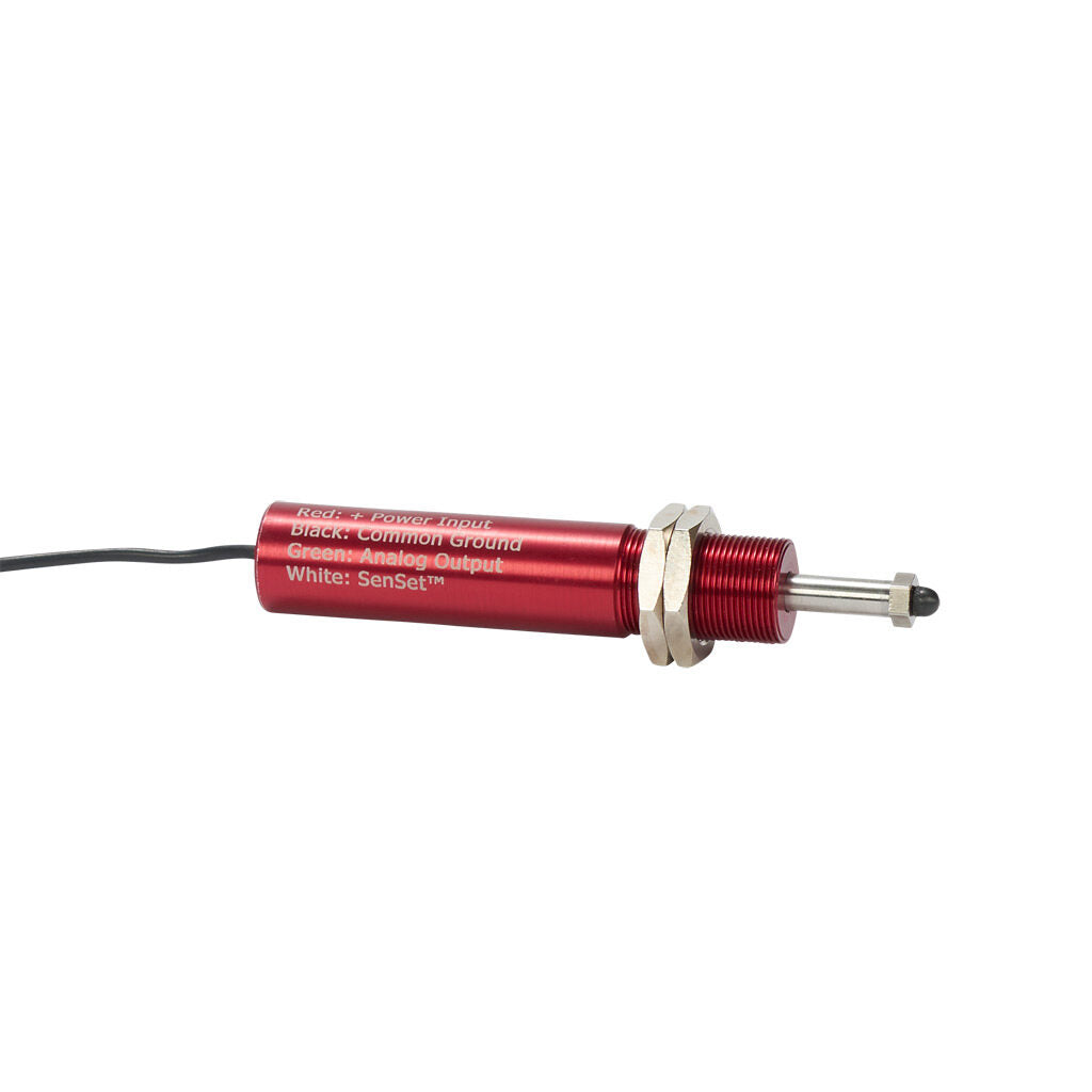 Alliance Sensors inductive linear position sensor, spring loaded slide, 12.5mm stroke, 0-10 VDC output, 19mm diameter x 88.9mm body, M18 x 1 mount, pigtail, 3.2ft/1m cable length.-LRSE18-013A-00-10A