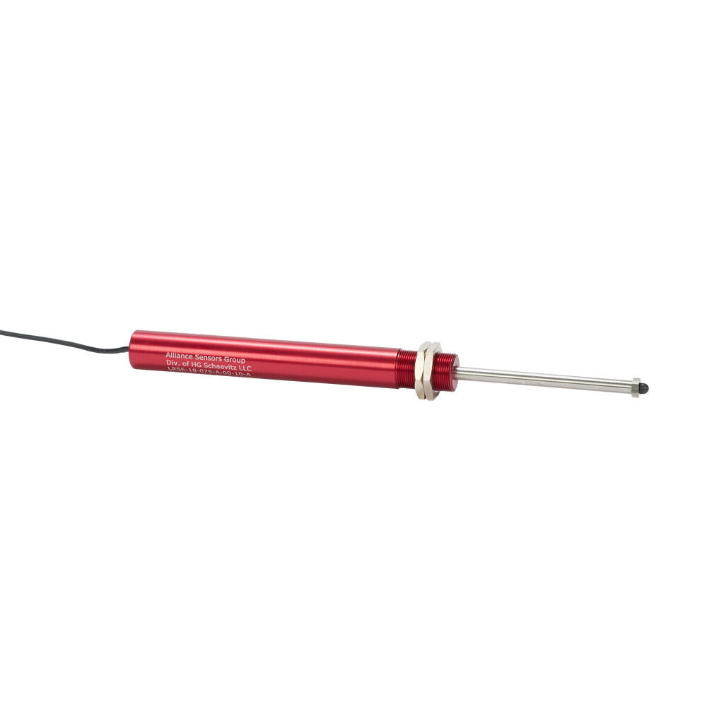 Alliance Sensors inductive linear position sensor, spring loaded slide, 75mm stroke, 0-10 VDC output, 19mm diameter x 166.5mm body, M18 x 1 mount, pigtail, 3.2ft/1m cable length.-LRSE18-075A-00-10A
