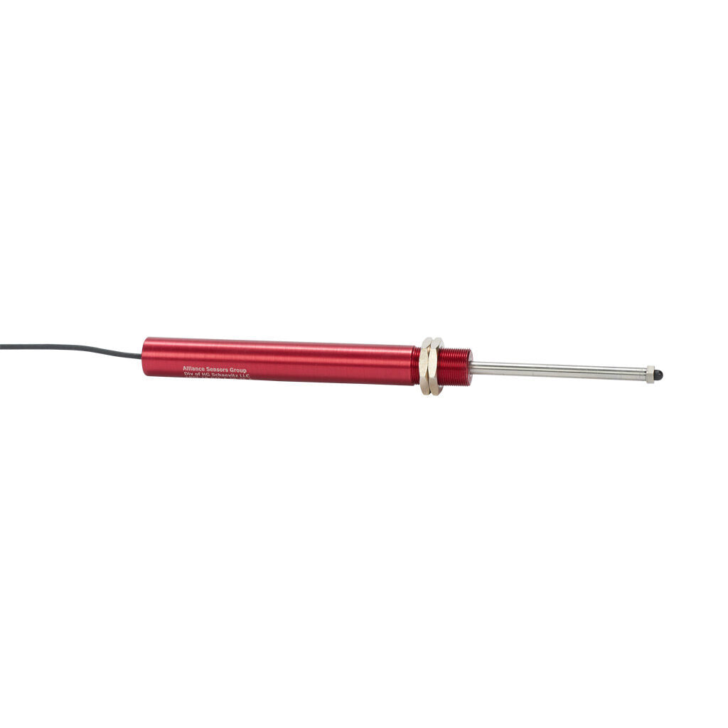 Alliance Sensors inductive linear position sensor, spring loaded slide, 75mm stroke, 4-20 mA output, 19mm diameter x 166.5mm body, M18 x 1 mount, pigtail, 3.2ft/1m cable length.-LRSI18-075A-00-20A
