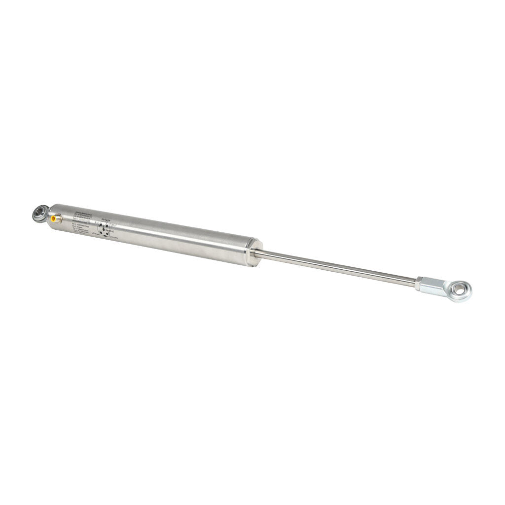 Alliance Sensors inductive linear position sensor, pivoting slide, 250mm stroke, 12.5mm shaft diameter, 0-10 VDC output, 45mm diameter x 403.3mm body, rod eyes mount, 5-pin M12 quick-disconnect.-LVE45-250R-01-10S