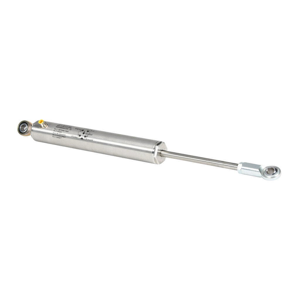 Alliance Sensors inductive linear position sensor, pivoting slide, 150mm stroke, 12.5mm shaft diameter, 4-20 mA output, 45mm diameter x 301.7mm body, rod eyes mount, 5-pin M12 quick-disconnect.-LVI45-150R-01-20S