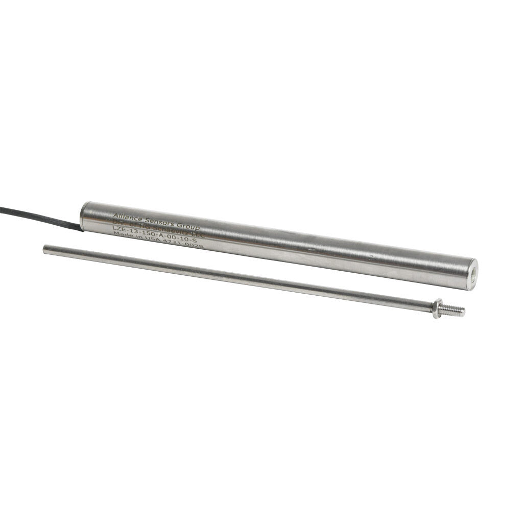 Alliance Sensors inductive linear position sensor, fixed slide, 150mm stroke, 4mm shaft diameter, 0-10 VDC output, 12.7mm diameter x 165.1mm body, M4 x 0.7 mount, pigtail, 3.2ft/1m cable length.-LZE13-150A-00-10S
