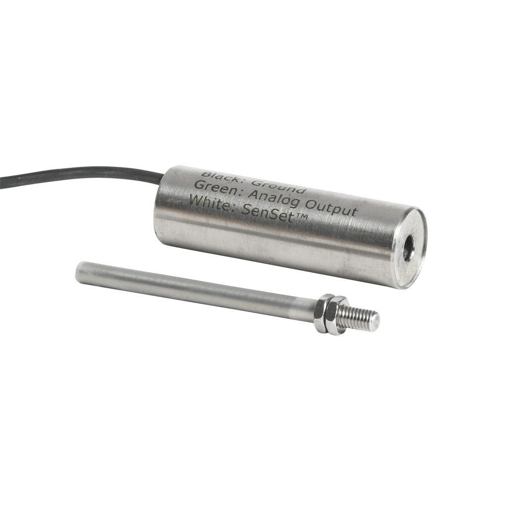 Alliance Sensors inductive linear position sensor, fixed slide, 50mm stroke, 5.2mm shaft diameter, 0-10 VDC output, 19mm diameter x 60.5mm body, M5 x 0.8 mount, pigtail, 3.2ft/1m cable length.-LZE19-050A-00-10S
