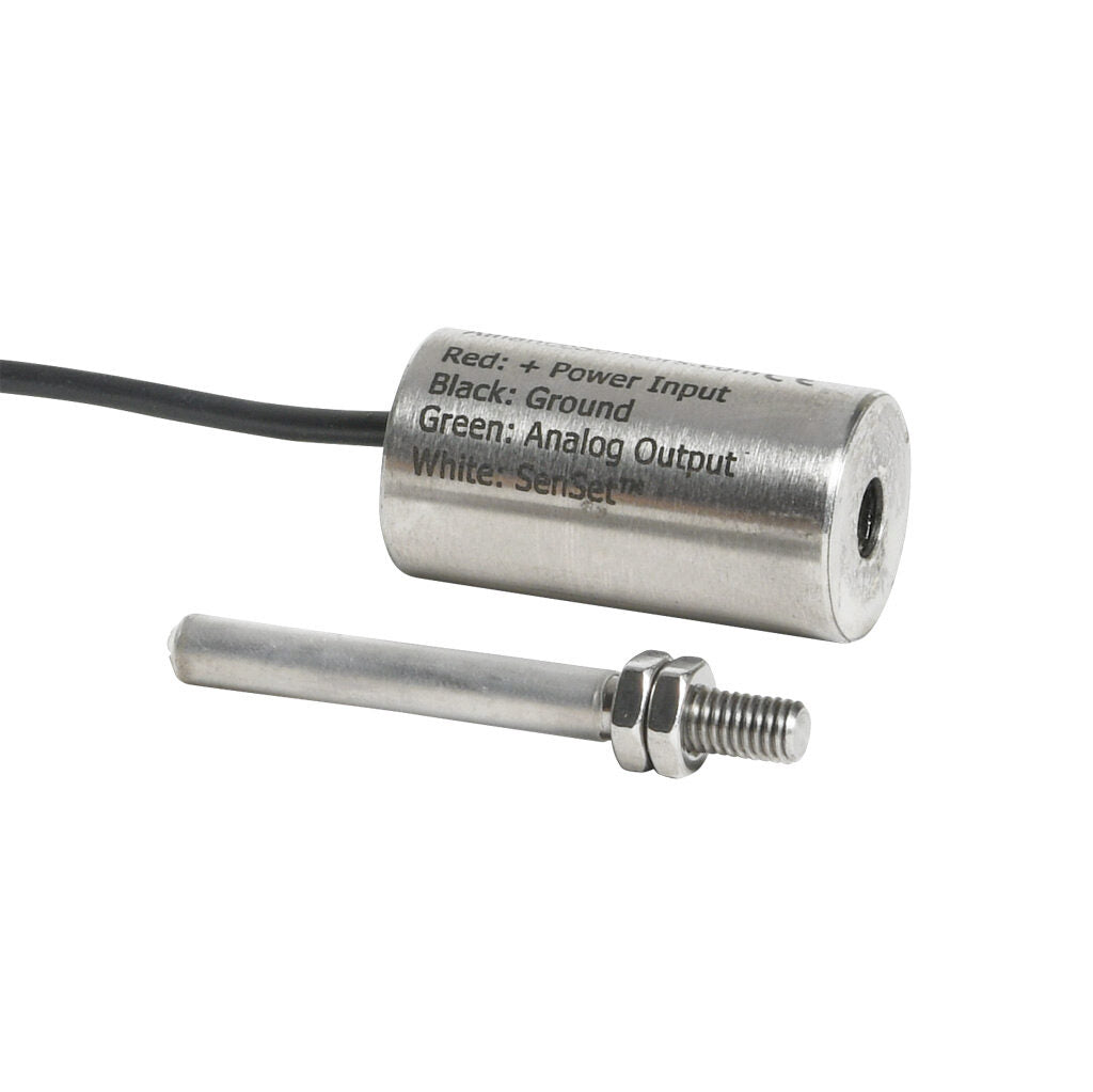 Alliance Sensors inductive linear position sensor, fixed slide, 12.7mm stroke, 5.2mm shaft diameter, 0-10 VDC output, 19mm diameter x 35mm body, M5 x 0.8 mount, pigtail, 3.2ft/1m cable length.-LZE19-12.7A-00-10S