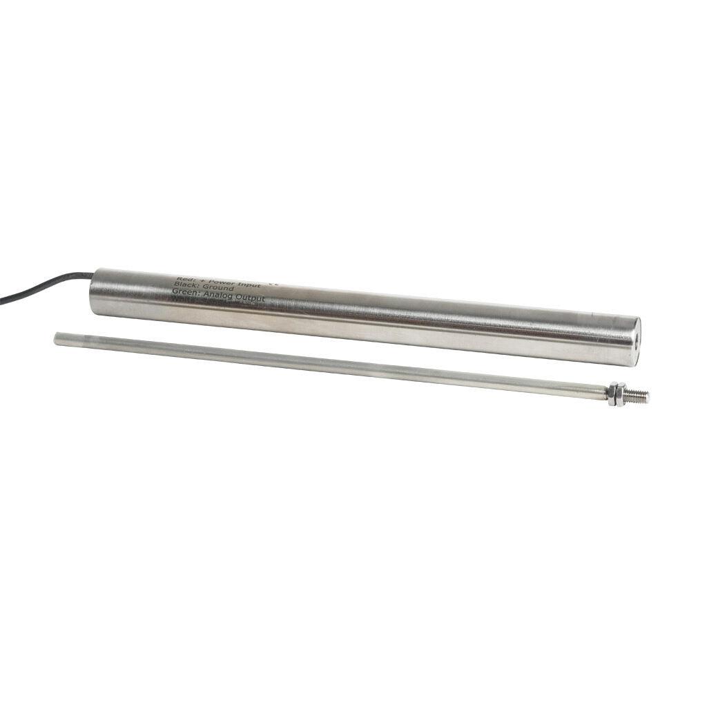 Alliance Sensors inductive linear position sensor, fixed slide, 200mm stroke, 5.2mm shaft diameter, 0-10 VDC output, 19mm diameter x 215.9mm body, M5 x 0.8 mount, pigtail, 3.2ft/1m cable length.-LZE19-200A-00-10S