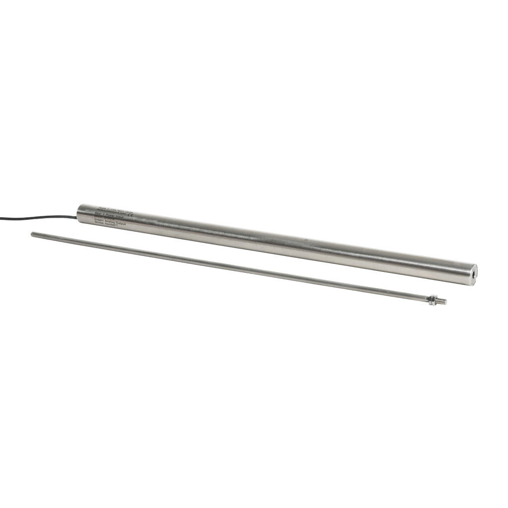Alliance Sensors inductive linear position sensor, fixed slide, 375mm stroke, 5.2mm shaft diameter, 4-20 mA output, 19mm diameter x 400mm body, M5 x 0.8 mount, pigtail, 3.2ft/1m cable length.-LZI19-375A-00-20S