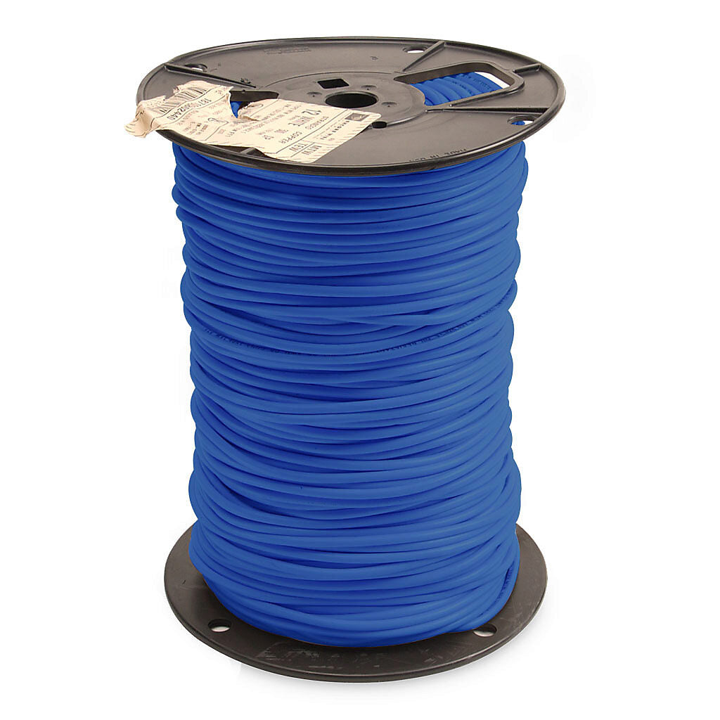 Atlas Wire MTW hook-up wire, single conductor, 12 AWG, 65-stranded, bare copper, PVC conductor insulation material, blue, 600V, 500ft spool.-MTW12BL