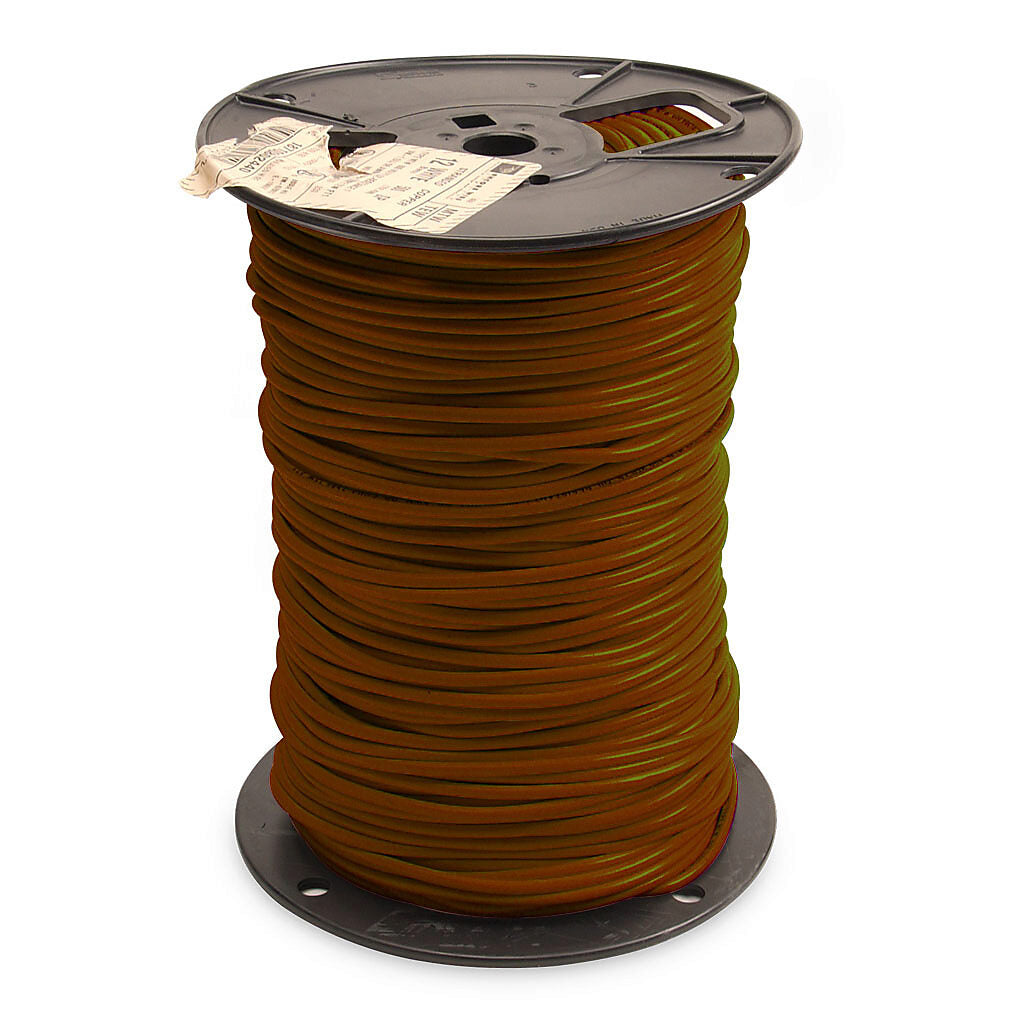 Atlas Wire MTW hook-up wire, single conductor, 12 AWG, 65-stranded, bare copper, PVC conductor insulation material, brown, 600V, 500ft spool.-MTW12BN