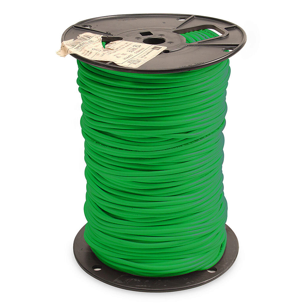 Atlas Wire MTW hook-up wire, single conductor, 12 AWG, 65-stranded, bare copper, PVC conductor insulation material, green, 600V, 500ft spool.-MTW12GN