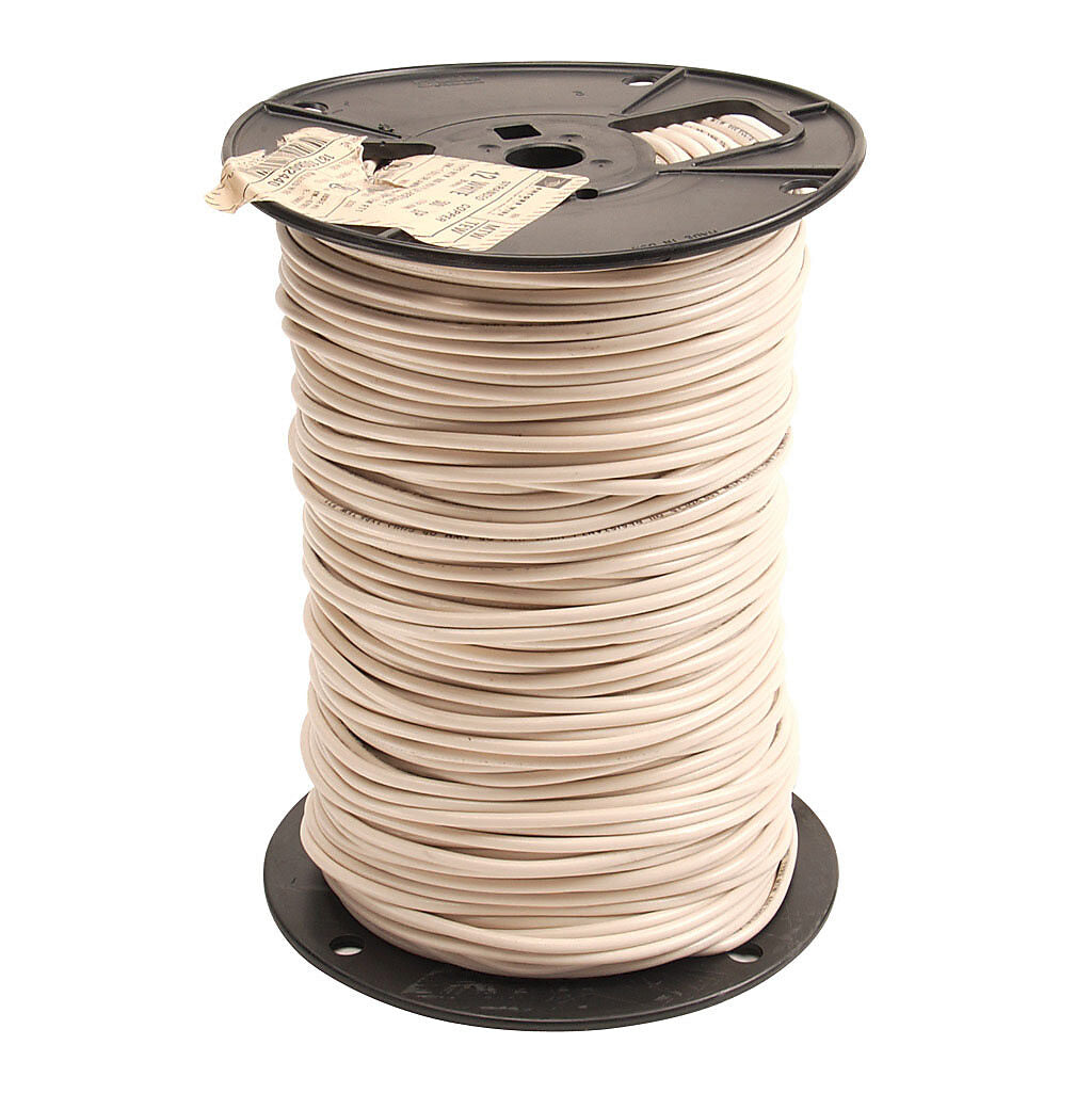 Atlas Wire MTW hook-up wire, single conductor, 12 AWG, 65-stranded, bare copper, PVC conductor insulation material, white, 600V, 500ft spool.-MTW12WH