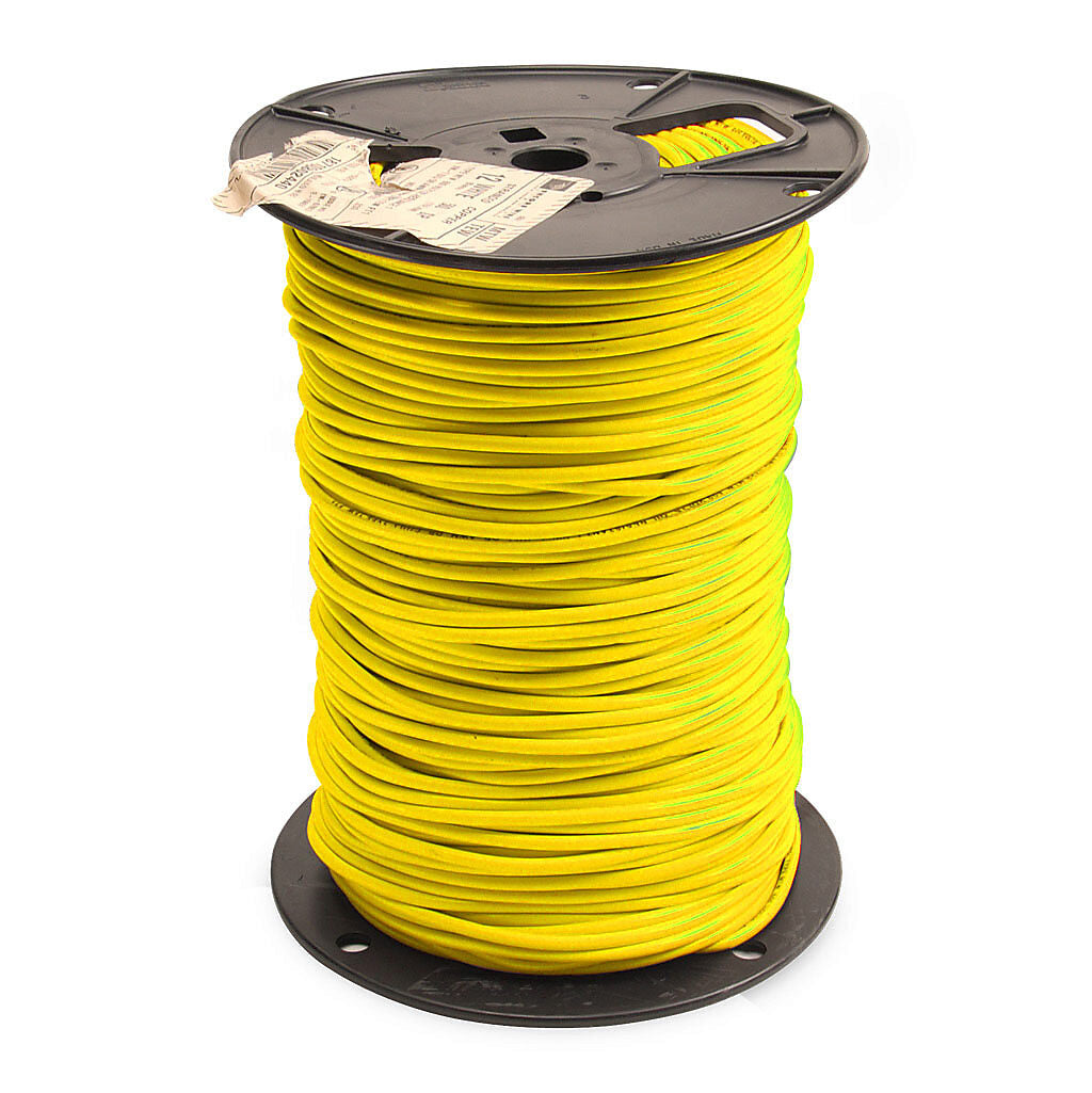 Atlas Wire MTW hook-up wire, single conductor, 12 AWG, 65-stranded, bare copper, PVC conductor insulation material, yellow, 600V, 500ft spool.-MTW12YL