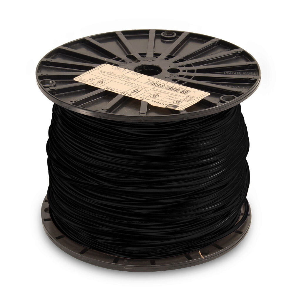 Atlas Wire MTW hook-up wire, single conductor, 16 AWG, 26-stranded, bare copper, PVC conductor insulation material, black, 600V, 500ft spool.-MTW16BK