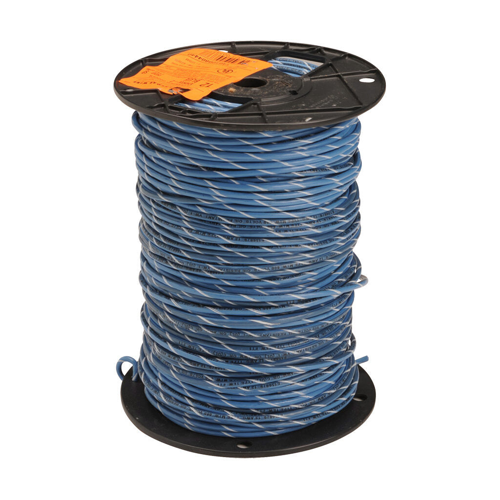 Atlas Wire MTW hook-up wire, single conductor, 16 AWG, 26-stranded, bare copper, PVC conductor insulation material, blue with white stripe, 600V, 1000ft spool.-MTW16BW10